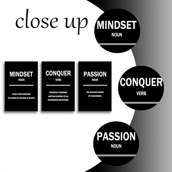 3 Pieces Motivational Canvas Wall Art Mindset Conquer Passion Picture Painting Entrepreneur quotes Posters Print Artwork for Office Classroom Wall Decoration Stretched and Framed [48''W x 24''H]