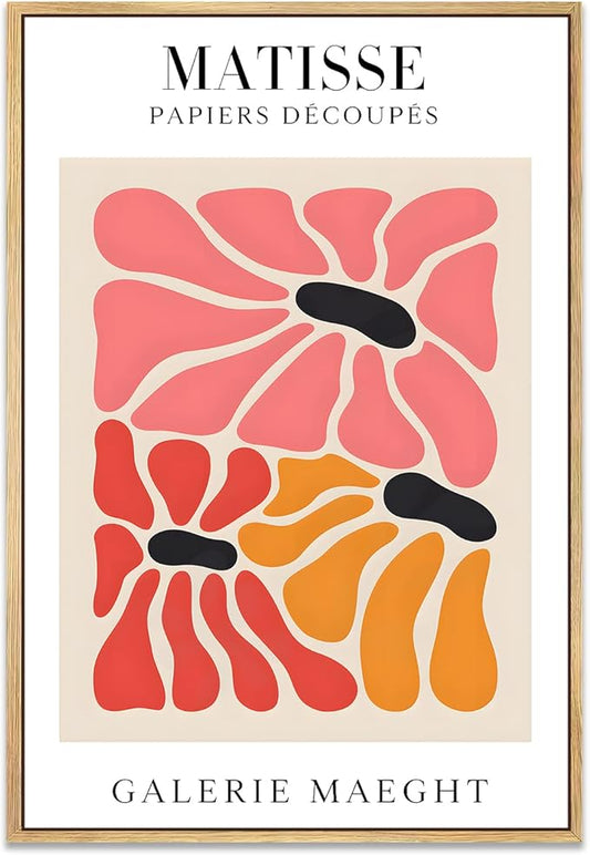 Zzuyi Matisse Framed Pink Wall Art Decor,Abstract Colorful Canvas Artwork for Walls,Minimalist Pink Line Prints for Bathroom, Living Room, Dining Room 16x24in