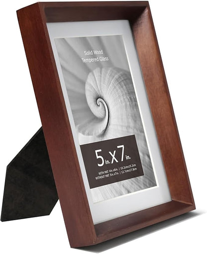 brisafe Solid Wood Picture Frame 5x7, Deep Poplar Wood Frame with 2mm Tempered Glass, Tabletop & Wall Display, Horizontal or Vertical, Fits 5x7 Photo or 4x6 With Mat, Mothers Day Gifts, Walnut