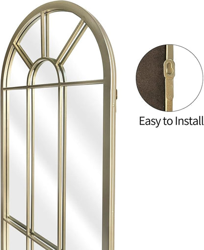 HQiJun Wall Mirror Window Decorative Mirrors Arched Farmhouse for Living Room Bedroom Entryway Bathroom Vanity(Gold,47” x17” x 1”)