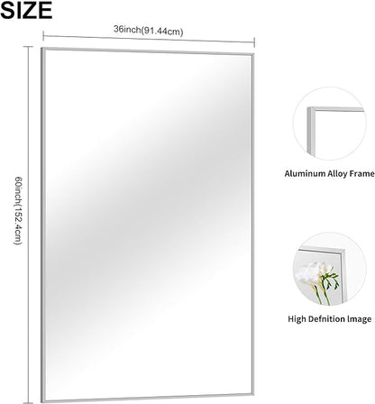 COFENY 36x60inch Brushed Nickel Bathroom Mirror, Silver Rectangle Mirror with Frame, Large Rectangular Wall Mirrors for Bathroom, Living Roomm, Hair Salon, Big Mirror Hang Horizontal/Vertical