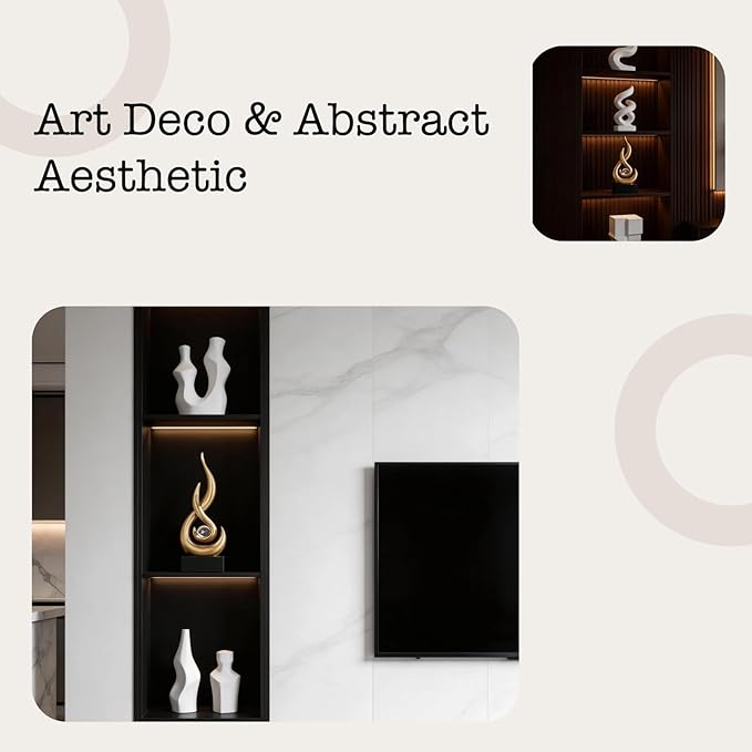 Abstract Golden Flame Art Deco Sculpture - Luxury Living Room Decor with Crystal Ball, Modern Resin Ornament for Home Office