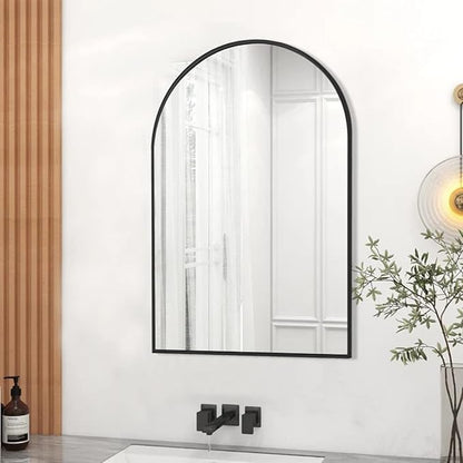 Dewfig Wall Mounted Mirror, 20"x30" Arched Wall Bathroom Mirror, Black Vanity Wall Mirror with Metal Frame, Modern & Contemporary Arch Top Wall Mirror for Bedroom, Entryway, Living Room, Black