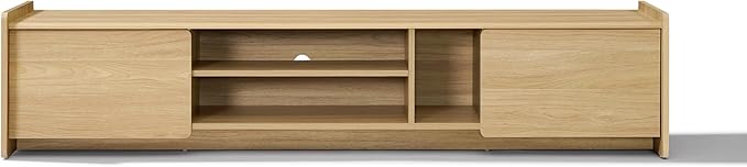 LuxenHome 69'' Oak TV Stand for Living Room for TVs up to 75'' TVs, Mid Century Modern TV Console Cabinet with Rounded Corners, Wood Low Media Console Entertainment Center with Storage