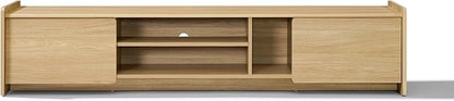 LuxenHome 69'' Oak TV Stand for Living Room for TVs up to 75'' TVs, Mid Century Modern TV Console Cabinet with Rounded Corners, Wood Low Media Console Entertainment Center with Storage