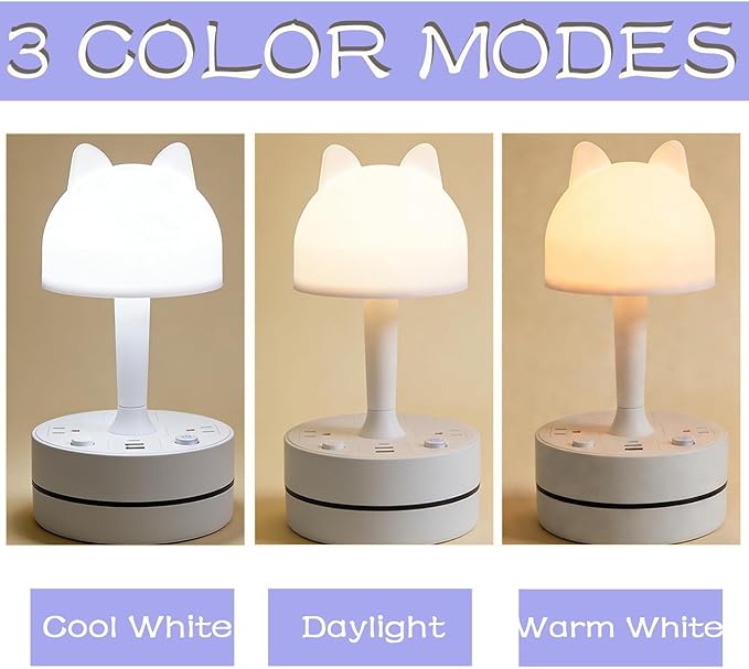 Cute Rabbit Table Lamp for Home Office and Nightstand, 3 Way Dimmable Desk Light with USB Charging Port