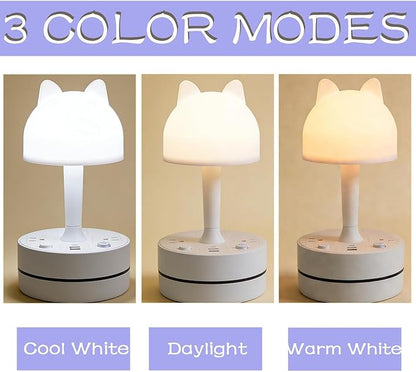 Cute Rabbit Table Lamp for Home Office and Nightstand, 3 Way Dimmable Desk Light with USB Charging Port
