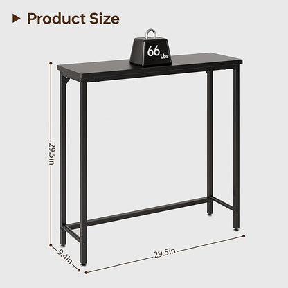 Narrow Entryway Console Table & Sofa Side Table - IndustrialHallway Table for Small Spaces, Behind Couch Table, Multi-Functional Living Room Bedroom Office,Black， 29.5" x 9.4" x 29.5"