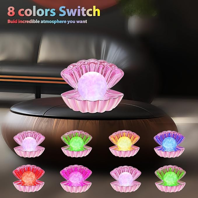 LKUA Shell Pearl Beach Themed Night Light, RGB 8 Colors Changing Mood Shell Pearl Lamps, Bedside LED Clamshell Portable Night Lights for Bar (Electroplating Powder)