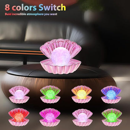 LKUA Shell Pearl Beach Themed Night Light, RGB 8 Colors Changing Mood Shell Pearl Lamps, Bedside LED Clamshell Portable Night Lights for Bar (Electroplating Powder)