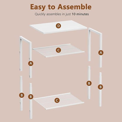 Hoctieon 2-Set 3 Tier End Table, Telephone Table Set of 2, Tall Side Table with Storage Set of 2, Small Nightstand for Small Spaces, Metal Frame, White