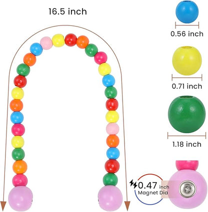 KLOGTSIND Magnetic Curtain Tiebacks, Curtain Tie Backs for Curtains 2 Pack, Wood Bead Curtain Tiebacks, Curtain Holders for Boho Bedroom Decor, Baby Nursery Decor, Farmhouse Décor
