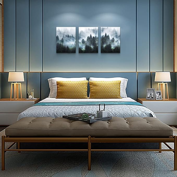 DZRWUBHS Canvas Wall Art For Living Room Large Size Wall Decorations For Bedroom Modern Office Wall Decor Foggy Forest Trees Landscape Painting Wall Pictures Artwork Home Decoration 20x28 3 Piece