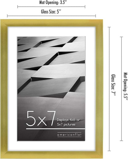 Americanflat 5x7 Picture Frame with Shatter-Resistant Glass - Use as 4x6 Frame with Mat or Display 5x7 Photo Without Mat - Streamline Collection - Picture Frames for Tabletop and Wall - Gold