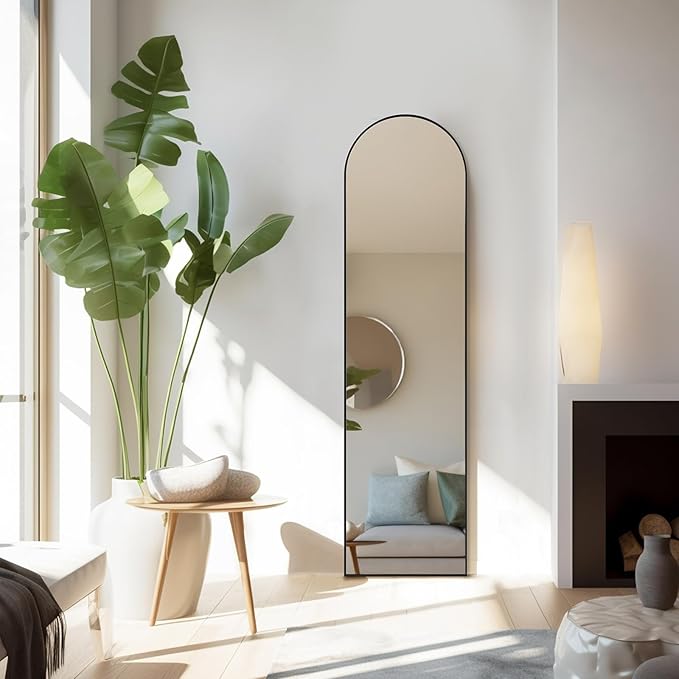 Arched Mirror Full Length, Upgraded 16"x59" Body Wall Mirrors with Shatter-Proof Glass, Floor Standing, Hanging or Leaning, Tall Mirror with Stand Aluminum Alloy Frame for Bedroom Cloakroom