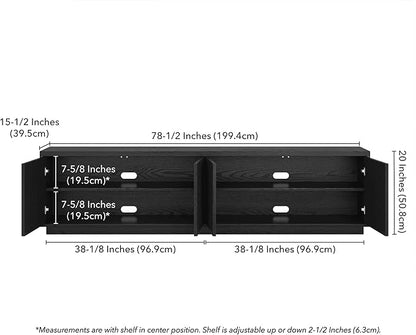 Henn&Hart Fluted TV Stand for TVs up to 85" with 2 Concealed Ribbed Storage Cabinets and Adjustable Shelves for Living Room, Family Room, or Office, Natural Black