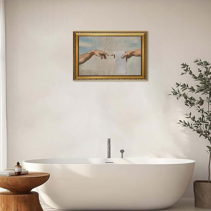 YD&YZY Gold Framed Vintage Funny Humor Bathroom Wall Art God Gives Toilet Paper Wall Decor Unique Art Painting Picture Print Whimsical Bathroom Restroom 16x24 inch Framed