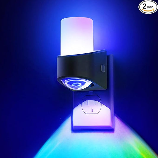 L LOHAS LED Projector Night Light Plug in Night Lights Plug into Wall with Dusk to Dawn Sensor, 8 RGB Color and Dynamic Mode, 2 Pack