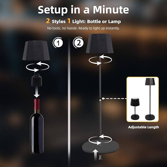 Modern 2-in-1 Table Lamp & Bottle Lamp, Pleated Metal Shade Touch Control Lamp | Adjustable Height, Warm Light & RGB, Stepless Dimming, Anti-Tip Design,Trapezoid,Black