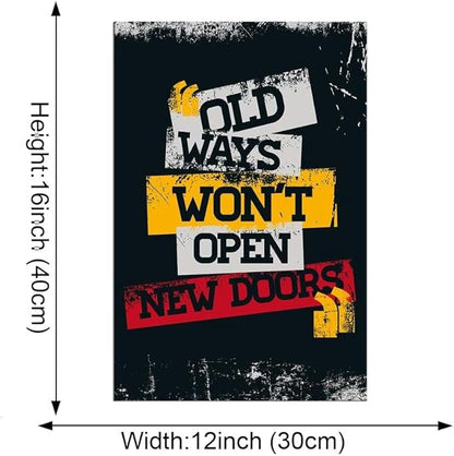Old Ways Won't Open New Doors-Inspirational Quote Paintings Canvas Pictures Office Wall Art Motivational Posters Colorful Artwork Wooden Framed Home Decor Gallery Wrapped Easy to Hang-12x16 in