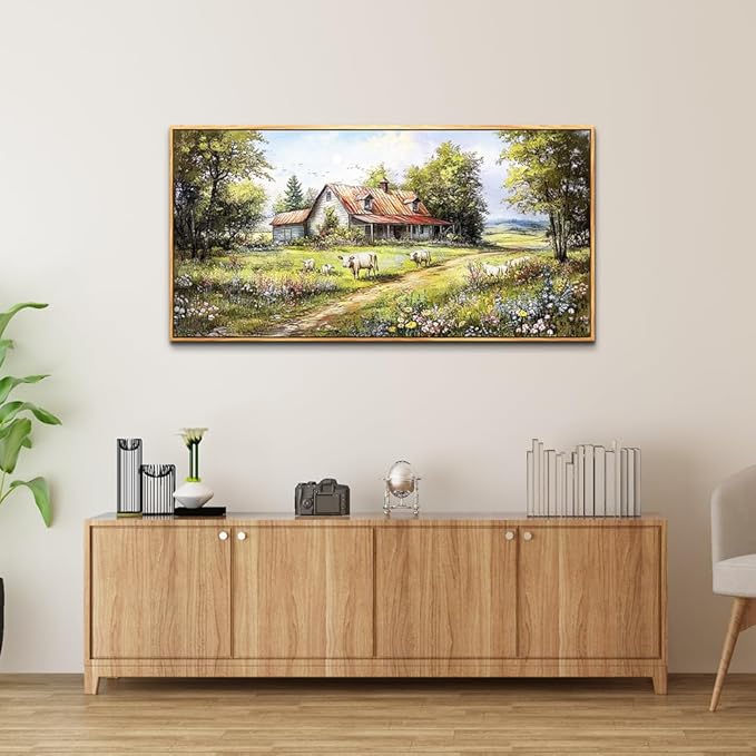 QIYILEXWART Black Framed Large Wall Decor For Living Room Canvas Wall Art For Office Wall Decoration For Bedroom Forest Lodge Painting Farmhouse Watercolour Picture Home Decor Ready To Hang