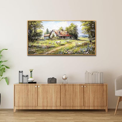 QIYILEXWART Black Framed Large Wall Decor For Living Room Canvas Wall Art For Office Wall Decoration For Bedroom Forest Lodge Painting Farmhouse Watercolour Picture Home Decor Ready To Hang