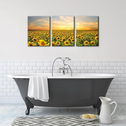 Pacimo Sunflowers Canvas Prints Wall Art Landscape Pictures Painting Prints on Canvas Yellow Flowers Modern Artwork for Living Room Bedroom Home Office Decor Stretch Framed Ready to Hang - 12"x16"x3