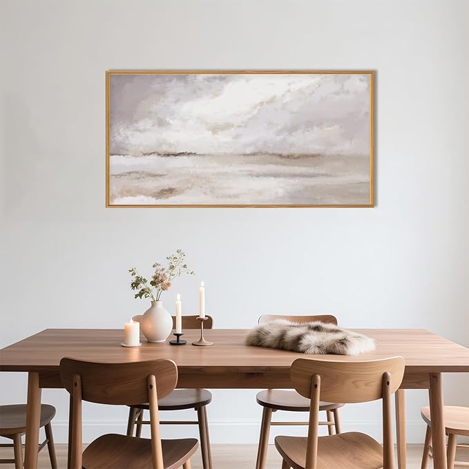 DRACIT Large Neutral Abstract Framed Canvas Wall Art Set,Minimalist Gray and Beige Pastel Wall Decor,Modern Nature Misty Textured Art Painting for Living Room,Bedroom-20 x40