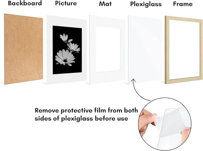 Americanflat 11x14 Picture Frame with Polished Plexiglass - Set of 5 - Use as 8x10 Frame with Mat or Display 11x14 Photo Without Mat - Galleria Collection - Picture Frames for Wall - Natural Oak