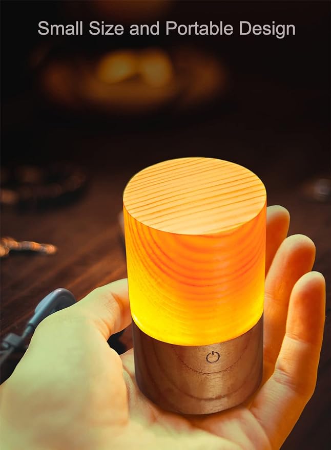 LED Wood Lamp Portable Touch Sensor-Controlled Night Lamps with Adjustable 3-Level Brightness Warm Light for Bedside/Candle-lit Dinner/Coffee Shops and Bars/Courtyard/Camping