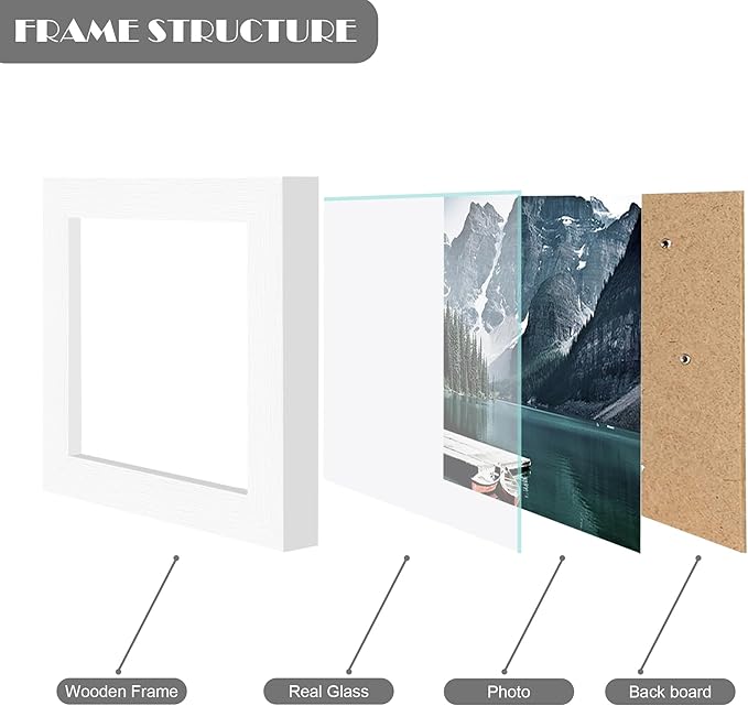 Hongkee 4x4 White Picture Frames set of 3, Made of Wooden and Real Glass Small Square frame - Display on Table Desk Top or Wall Hanging