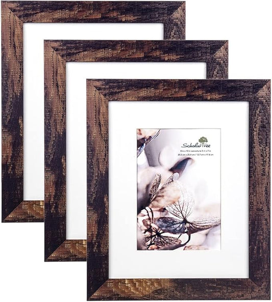 brown 8x10 Picture Frame set of 3,Display 8x10 without Mat or 5x7 with Mat Wall Gallery Photo Frames