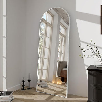 BEAUTYPEAK 64"x21" Arch Full Body Floor Mirror, Full Length Mirror Hanging or Leaning Arched-Top, Wall Mirrors with Stand for Bedroom, Dressing Room, Silver