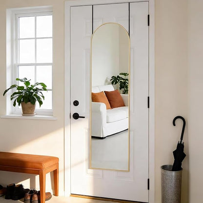 DUMOS Full Length Mirror 47x14 Inches - Arched Full Body Door Hanging Wall Mounted Aluminum Alloy Frame Mirror for Bedroom, Dressing Room, Entryway, Gold