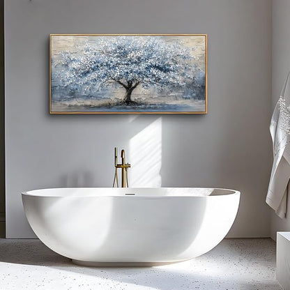 ZUITINGHUA Canvas Wall Art For Living Room Wood Framed Wall Decor For Bedroom Modern Office Decorations Grayish Blue Painting Tree Abstract Picture Canvas Prints Artwork Home Decor Posters 20x40 In