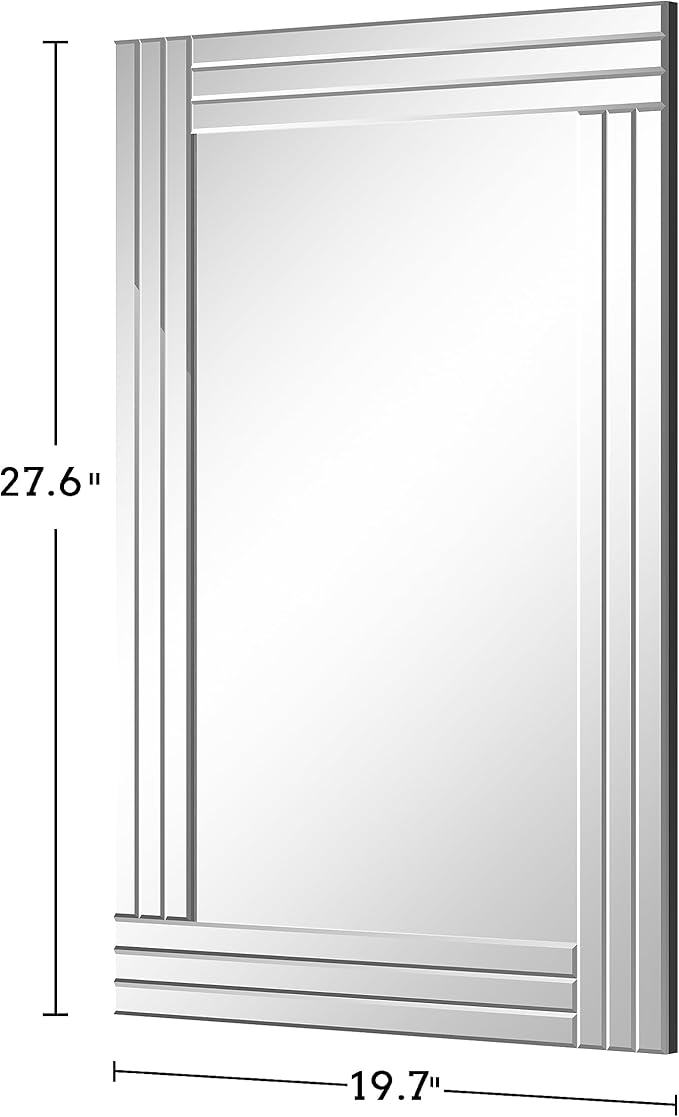 Decorative Accent Mirror-28 x20 Sliver Rectangle Wall Mirrors, Art Mirror for Wall with Glass Frame for Living Room, Dining Room, Bedroom, Bathroom and Entryway