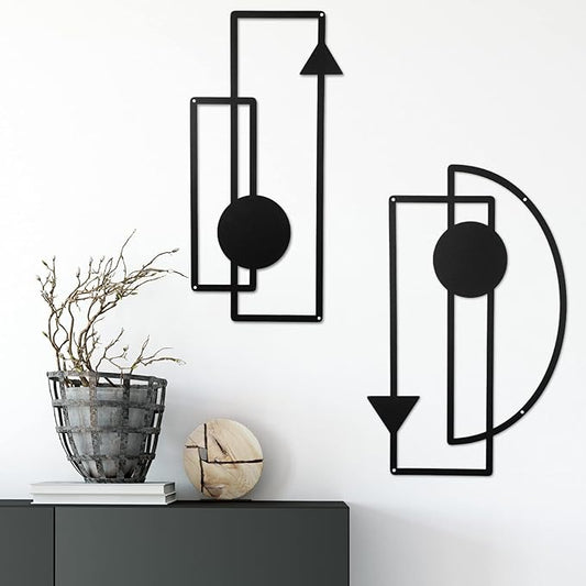 Riyiper 2 Pcs Metal Wall Art Minimalist Abstract Vertical Geometric Metal Wall Decor for Home Family Bedroom Office Decorations Gifts(Black)