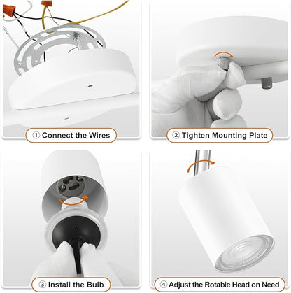 BoostArea LED 2 Light Track Lighting Kit, White 2 Way Ceiling Spot Lighting, Flexibly Rotatable Light Head for Kitchen, Living Room, Bedroom, GU10 Bulb Not Included