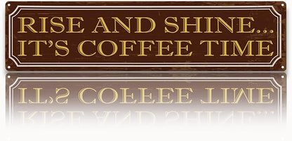 Coffee Time Metal Tin Signs, Coffees Lover Home Decor for Kitchen Bedroom Dining Room, Farmhouse Cafe Decors, Decorative Metal Wall Signs 15.8x4 Inches