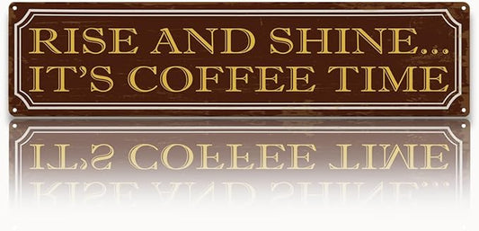 Coffee Time Metal Tin Signs, Coffees Lover Home Decor for Kitchen Bedroom Dining Room, Farmhouse Cafe Decors, Decorative Metal Wall Signs 15.8x4 Inches