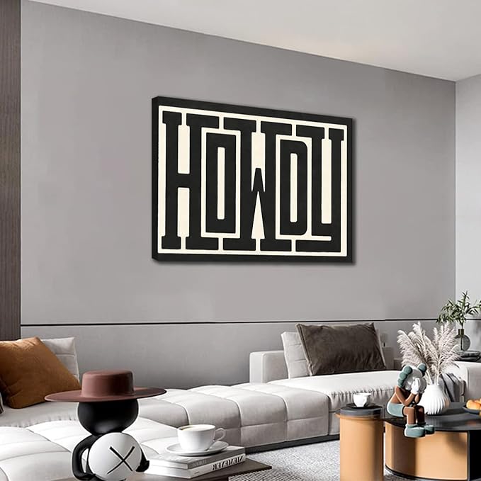 QIYFFBN Framed Vintage Funky Big Howdy Canvas Wall Art Western Modern Design Wall Decor Black and White Southwestern Country Ranch Sign Picture Print Minimalism Living Room(16x24in Framed)