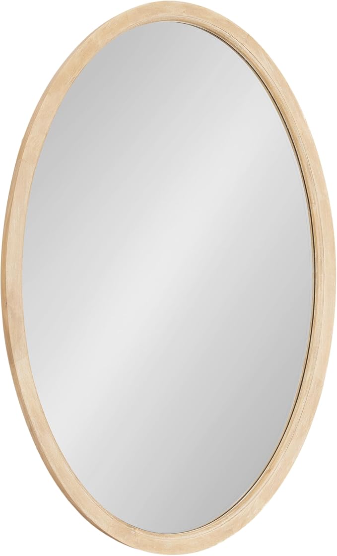 Kate and Laurel Hogan Modern Wooden Oval Wall Mirror; 24 x 36; Natural Wood; Transitional Rounded Mirror for Use as Bathroom Mirror or Entryway Mirror Decor