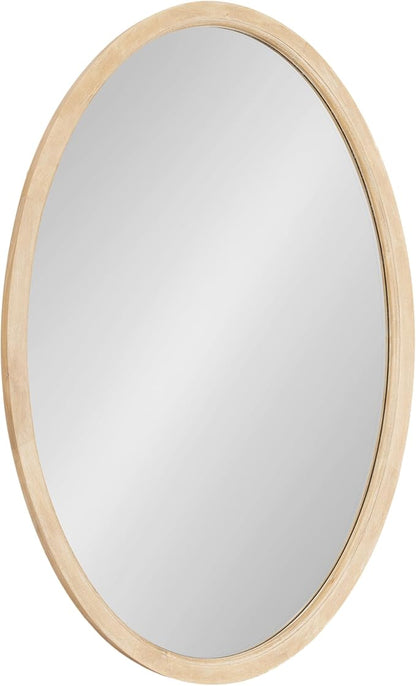 Kate and Laurel Hogan Modern Wooden Oval Wall Mirror; 24 x 36; Natural Wood; Transitional Rounded Mirror for Use as Bathroom Mirror or Entryway Mirror Decor