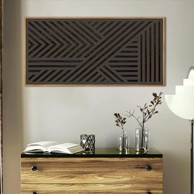 IARTTOP Extra Large Wood Black Wall Art 20x40 Inch Framed Abstract Geometric Wooden Wall Decor Modern Minimalist Neutral Wall Sculpture for Living room Bedroom Dining room Single