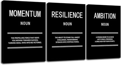 WYJZDZQ8 Ambition Momentum Resilience 3 Panel Inspirational Wall Art Motivational Canvas Print Poster Picture Painting Modern Inspiring Artwork for Home Living Room Office Wall Decor [60''Wx 28''H]