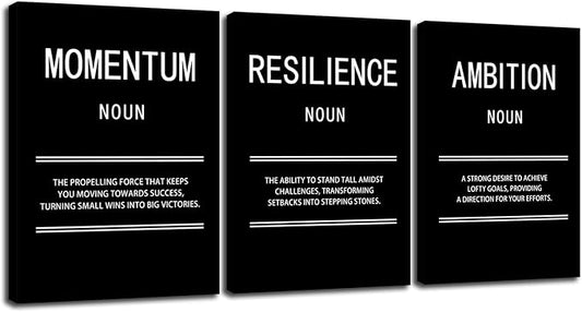 WYJZDZQ8 Ambition Momentum Resilience 3 Panel Inspirational Wall Art Motivational Canvas Print Poster Picture Painting Modern Inspiring Artwork for Home Living Room Office Wall Decor [60''Wx 28''H]