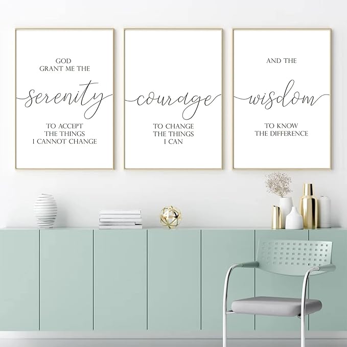 Serenity Prayer Wall Art Decor 3 Pieces Bible Verse Wall Art God Grant Me the Serenity Wall Decor Scripture Art Prints Christian Quotes Canvas Picture for Living Room Bedroom 16x24 Inch Unframed