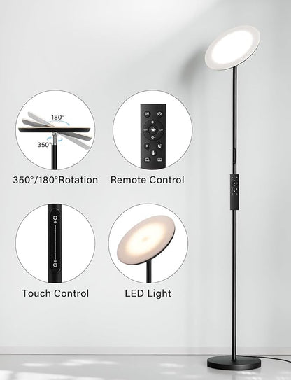 Modern LED Floor Lamp - Remote & Touch Control, 40W/2400LM Sky Torchiere Standing Lamp, Fully Dimmable, 3 Color Temperatures, Ideal for Living Room & Bedroom, Easy to Assemble