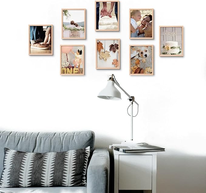 ATOBART 8x10 OAK Natural Wood Photo Frame,6 Pack Picture Frames Real Glass front Wall Hanging Gallery for Wall and Tabletop Display,set of 6