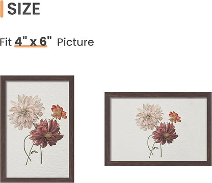 upsimples 4x6 Picture Frame Set of 3, Made of High Definition Glass for 4 x 6, Wall and Tabletop Display Thin Border Photo Frames for Home Decor, Brown